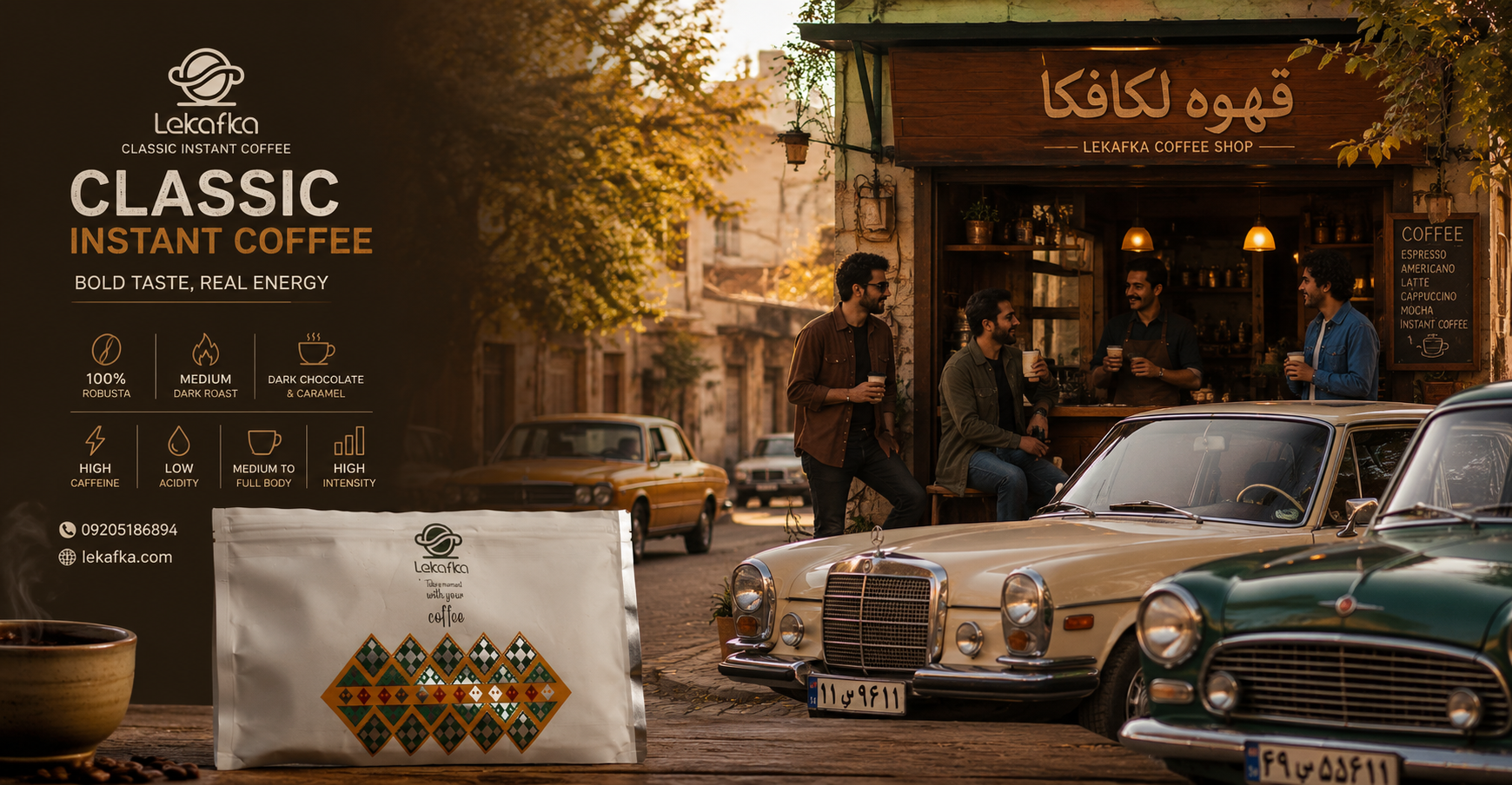 قهوه فوری کلاسیک لکافکا؛ ۱۰۰٪ روبوستا با طعم شکلات تلخ و کارامل